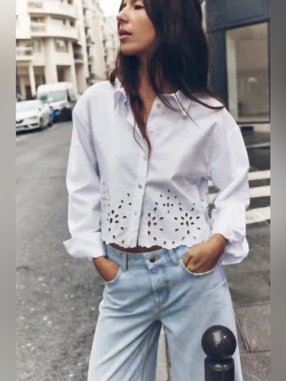 Zara Cropped Eyelet Blouse